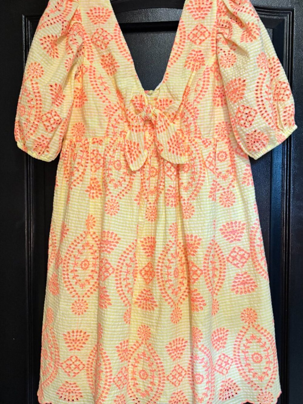 Lilly Pulitzer Sarafina Eyelet Babydoll Dress in Calla Yellow Gingham EXCELLENT - Picture 4 of 6
